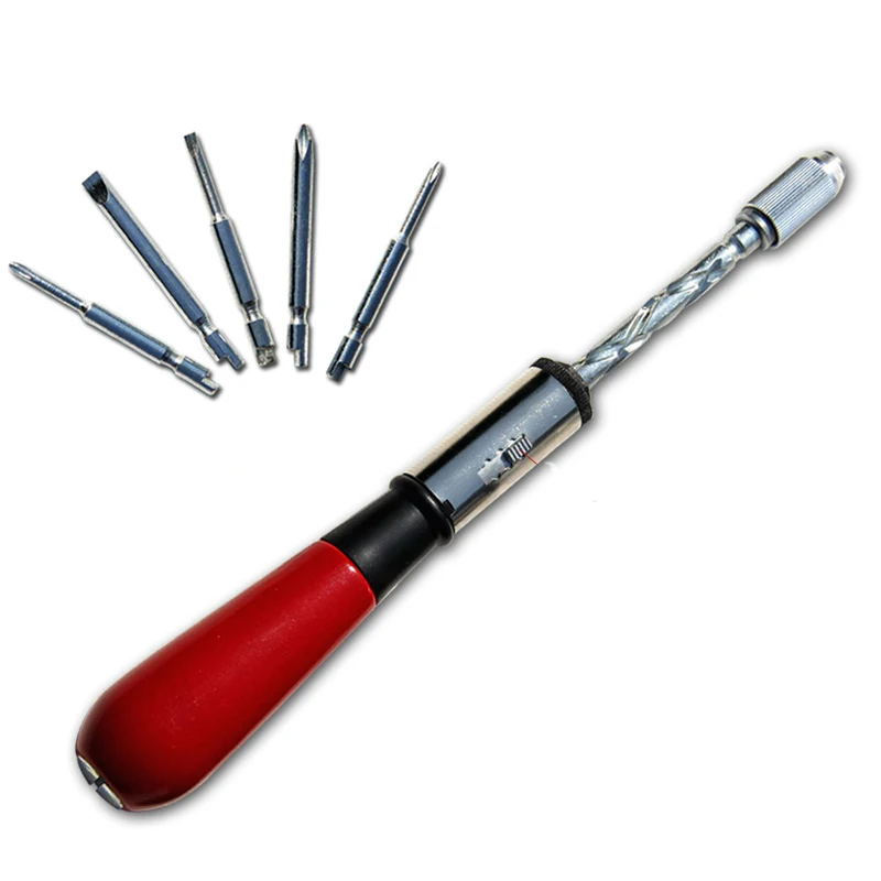 

260MM Spiral Screw Driver Hand Pressing Ratchet Screwdriver with Slotted and Phillips Screwdriver Bits