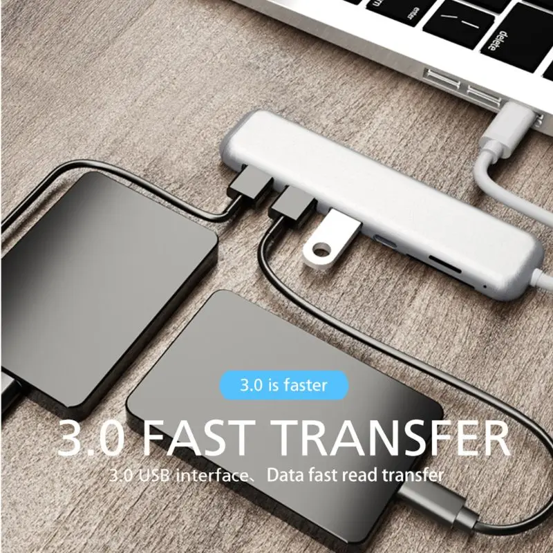 USB C концентратор тип C к USB3.0 сплиттер с TF SD считыватель слот для MacBook/MacBook Pro/samsung/huawei D08B