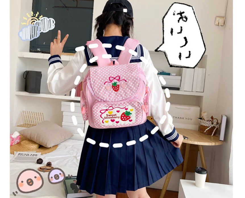 2021 New Arrival! Cute embroidery fruit strawberry lace backpack