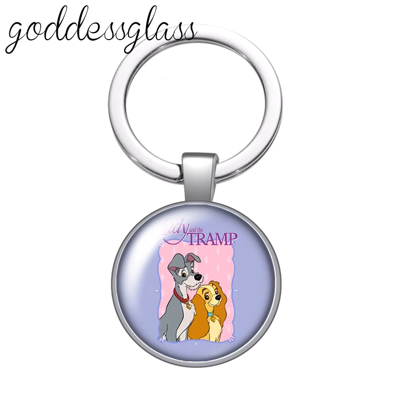 Disney Lady and the Tramp Dogs glass cabochon keychain Bag Car key