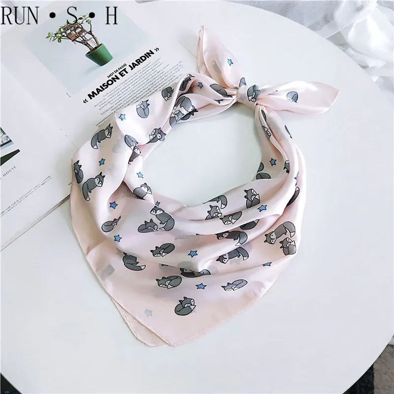 

Luxury Brand Little Fox 70x70cm Handkerchief Small Scarf Female Spring The New Wild Silk Texture Small Scarf Scarf Trendy Scarf