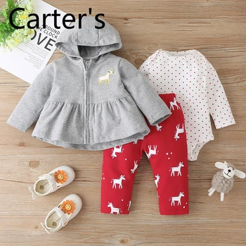 

Carter's Spring And Autumn European American Fashion Baby Suit Long Sleeve Hoodie Jacket Girl Baby Romper Pants Three Piece Set