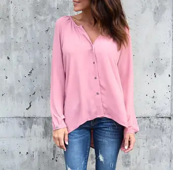 

2020 new V-neck pleated button long-sleeved loose em8 chiffon shirt ASK830-01-09