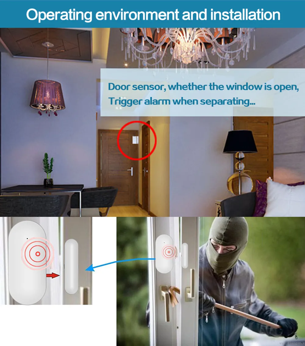 Pgst-sensor para porta e janela, 433MHz, alarme