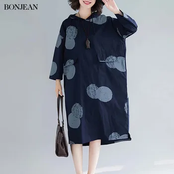 

Kawaii Autumn Women Clothing Hoodie Korean Vintage Cotton Polka Dot Print Plus Size Long Sweatshirt Loose Casual Sweatshirt Tops