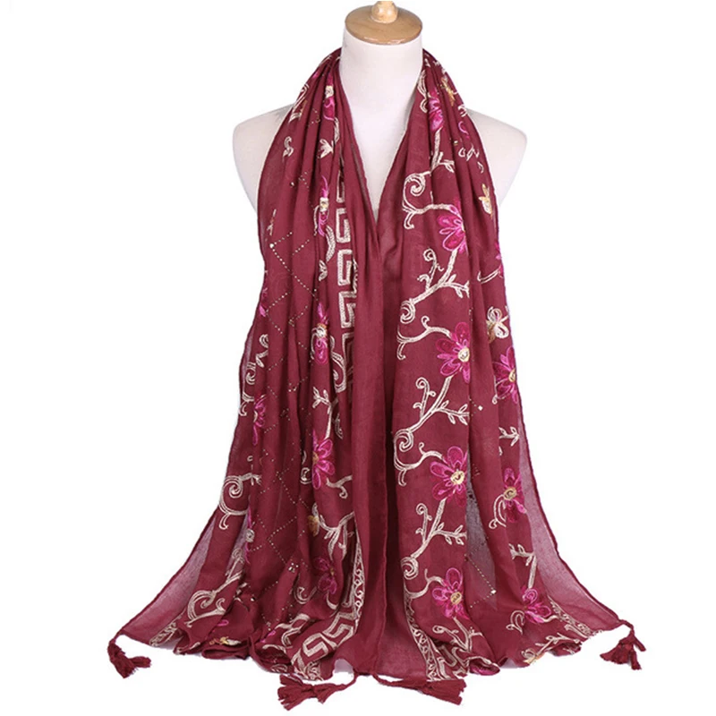 Plain Embroidered Floral Viscose Scarf Shawl From Indian Bandana Print Cotton Scarves and Wraps Foulards Sjaal Muslim Hijab - Цвет: Color 2