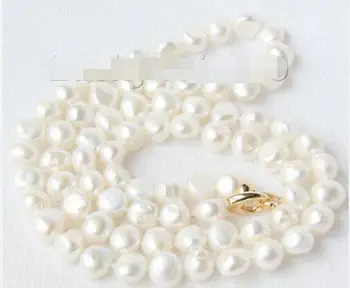 

Genuine baroque 32" 8-9mm white freshwater pearls necklace magnet clasp e2004