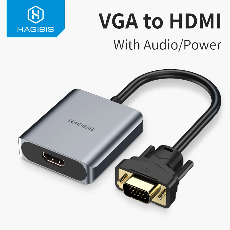 

Hagibis VGA to HDMI adapter With 3.5mm AUX Audio Jack 1080P Male to Female Converter for PC Laptop HDTV Projector Video cable