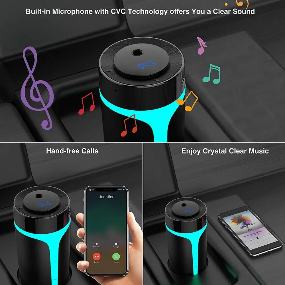 YIBEIKA coche Bluetooth 5,0 transmisor аромат humidificador manos libres воспроизводительный MP3 совместимый с AUX TF U диск