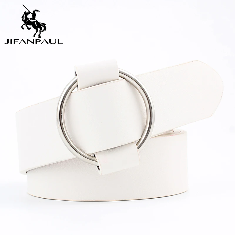 YKWQ white JIFANPAUL женские высококачественные модные джинсы с круглым отверстием и пряжкой из сплава, ретро студенческие ремнем - Цвет: YKWQ white