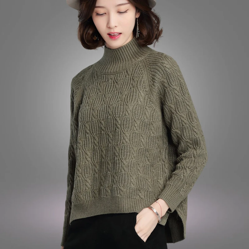 Осенние и зимние Новые повседневные пуловеры, свитер женский модный свитер с высоким воротом свободный толстый свитер однотонный вязаный короткий топ для женщин