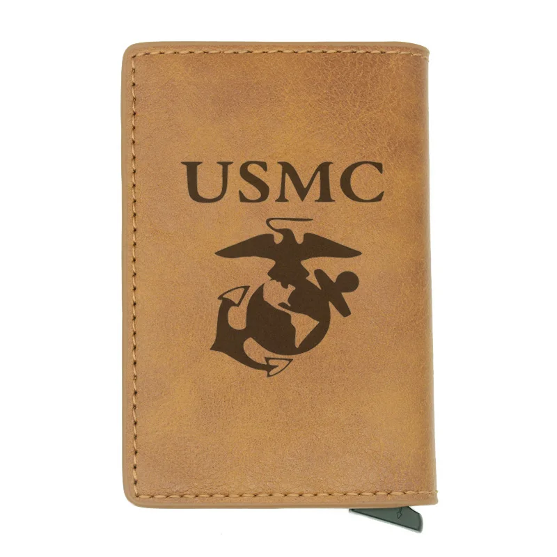 Модный классический USMC Rfid держатель для карт мужские кошельки Коричневый винтажный короткий кожаный тонкий кошелек мини кошелек