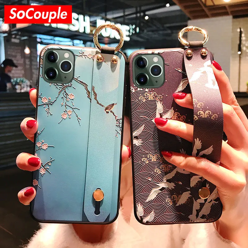 Чехол для телефона SoCouple с ремешком на запястье iphone X Xs XR 11 12 Pro Max мягкий