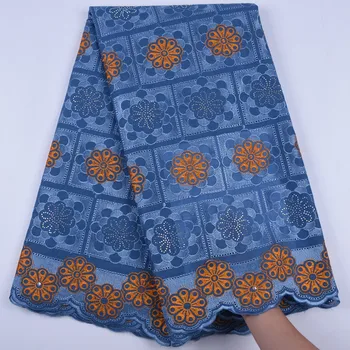 

2019Hot Sale france Embroidered Lace Fabric African High Quality cotton cloth nigeria stone sewing lace Fabrics for party dress