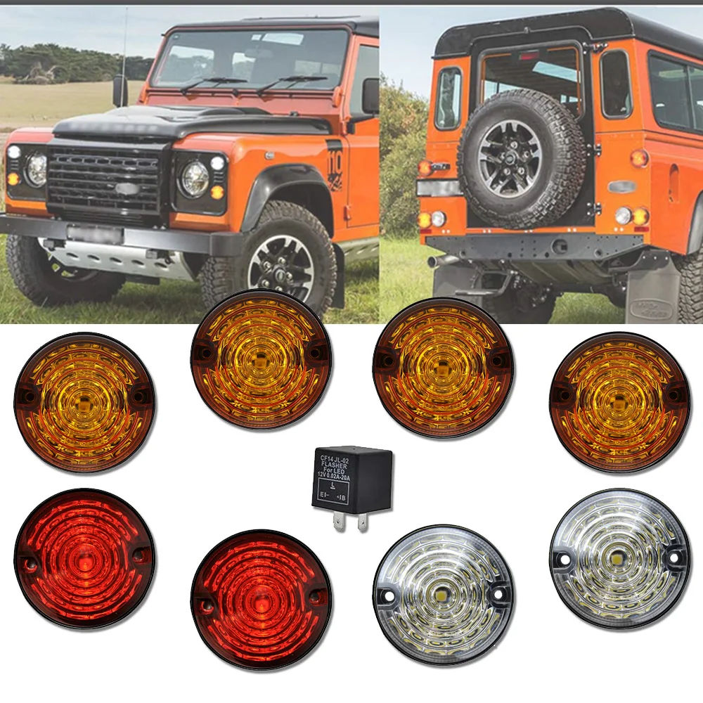 

Комплект для обновления светодиодных ламп Land Rover Defender, 4 * желтых + 2 * прозрачных + 2 * красных фар, для 90/110 1983-1990 и Defender 2001-2016