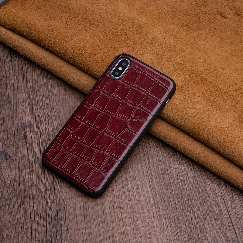 Cowhide Crocodile Belly Grain Phone Case For IPhone X XS Max XR For Apple 5 5S SE 6 6S 7 8 Plus Protect Phone Fitted Case - Цвет: Red