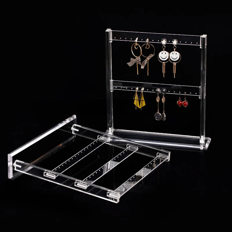 Clear Acrylic Earring Necklaces Display Stand Shelf Earring Holder Jewelry Showing Stand Showcase 2-layer and 3-layer Displays acrylic necklace jewellry display holder earring pendant stud jewelry exhibition shelf white clear jewellery l shape stand