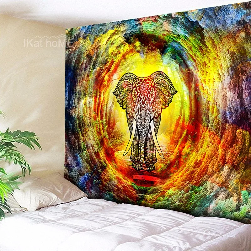 Psychedelic Дерево отверстие слон гобелен горная стена висит Бохо хиппи Trippy Гобелен