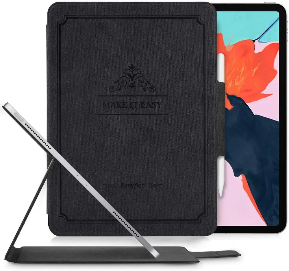 

EasyAcc® Magnetic Case for iPad Pro 12.9 2018 Black Compatible with Apple Pencil Magnet Wake up Sleep Smart Cover Case for 12in