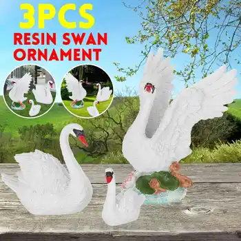 

3PCS/Set resin swan Ornament craft mother & kid micro landscape DIY gardening sculpture pond ornament garden decoration