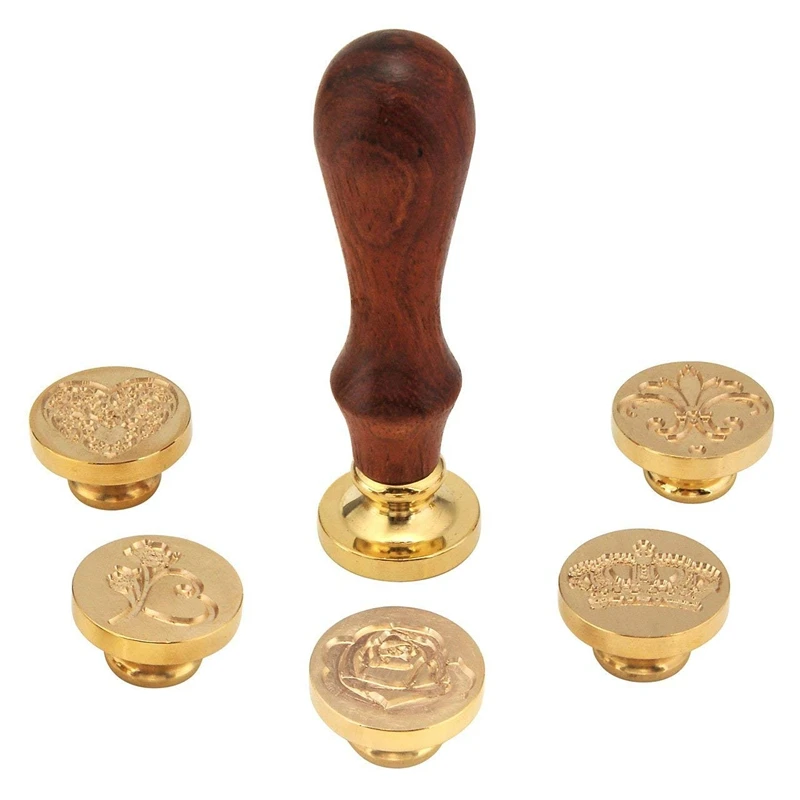  Wax Seal Stamp Kit - 6Pcs Copper Vintage Sealing Stamp Set Romantic Creative Decor Tool for Envelop - 4000467731344