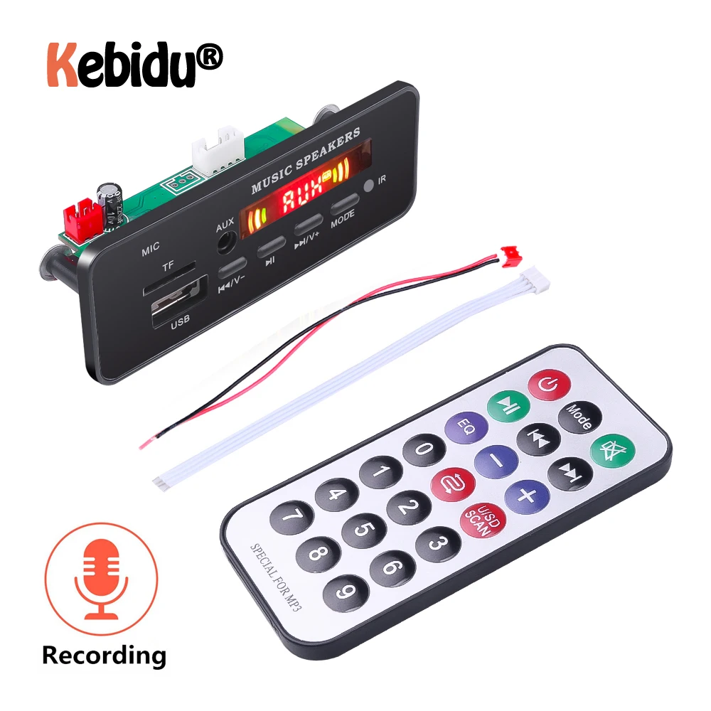 MP3 модуль 5 12 в декодер плата запись Автомобильный USB Bluetooth V5.0 Громкая связь
