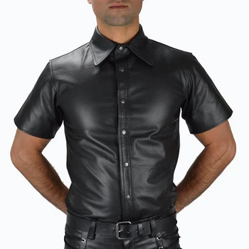 

Men Wetlook Faux leather Shirts PU Leather T Shirts Sexy Fitness Tops Gay Latex T-shirt Tees stage Tops Tee Sexy Party Clubwear