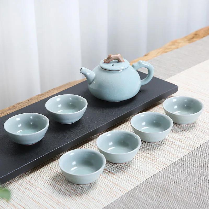 Изысканный Ru печь трещины чайный набор 1pot+ 6 чашек, ручной работы чайный горшочек, чашка набор кунг-фу чайная чашка в китайском стиле чайная церемониальный подарок