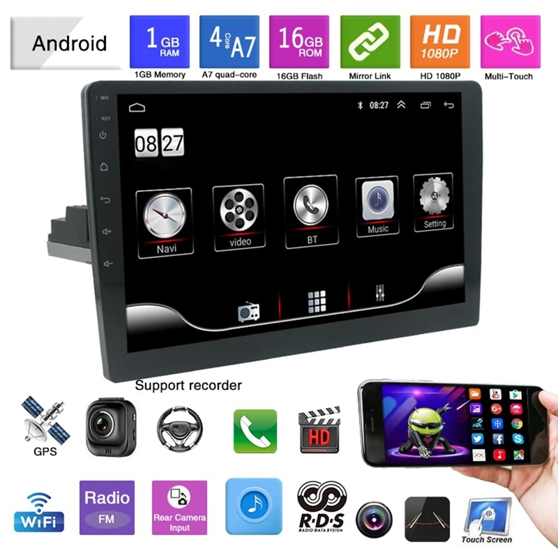 Автомобильный mp5-плеер 9 дюймов Android 1 1DIN HD четырехъядерный Гб + 16 ГБ Wi-Fi Bluetooth