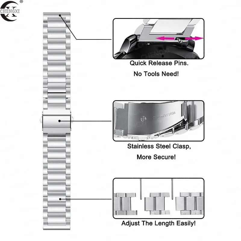 Gear S3 Frontier полосы, CHENGXI Премиум твердые нержавеющая сталь часы полосы браслет ремешок для samsung gear S3 Galaxy часы S3 22 мм