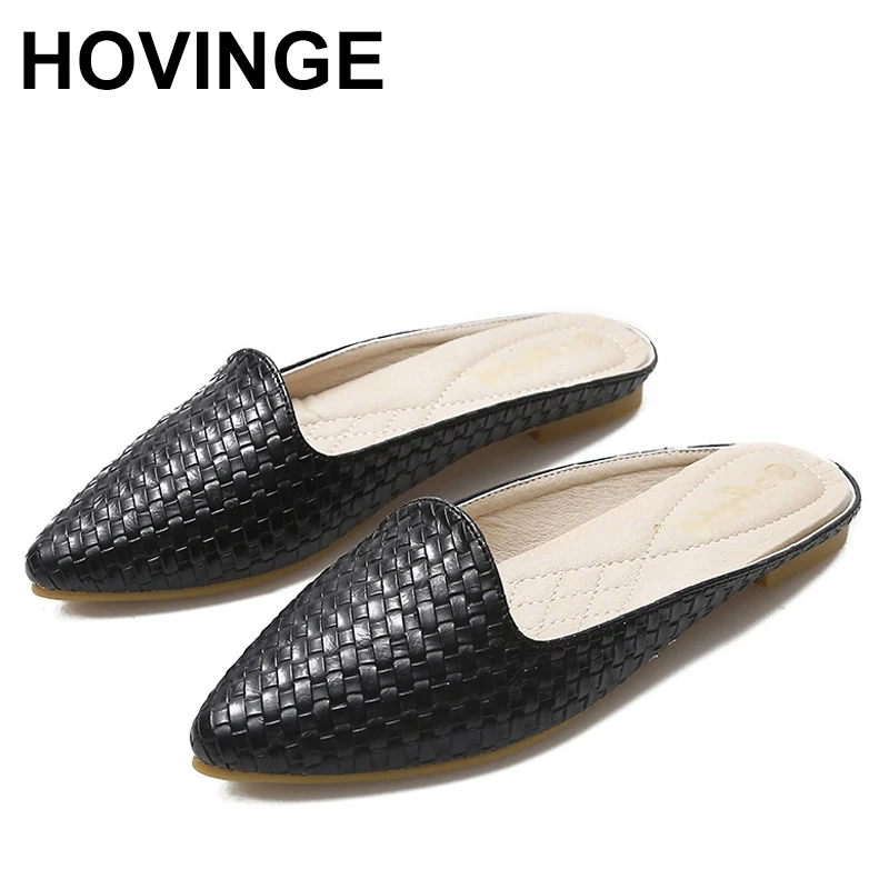 

HOVINGELady's Denim weaving slippers closed toe flat shoes slides outdoor shoes simply wide fit 43-33 black red white cute shoes