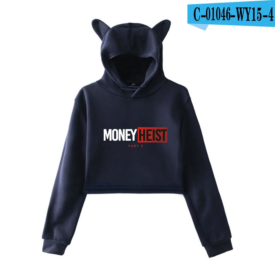 Сериал Money Heist La Casa de Papel House Of paper с принтом, модные трендовые женские толстовки с кошачьими ушками, толстовка, сексуальная одежда, топы - Цвет: picture color