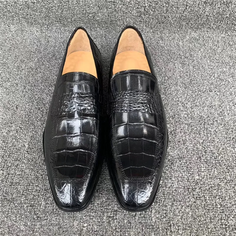 

Business Formal Designer Authentic Real Crocodile Belly Skin Men Dress Shoes Genuine Alligator Leather Male Slip-on Black Shoes