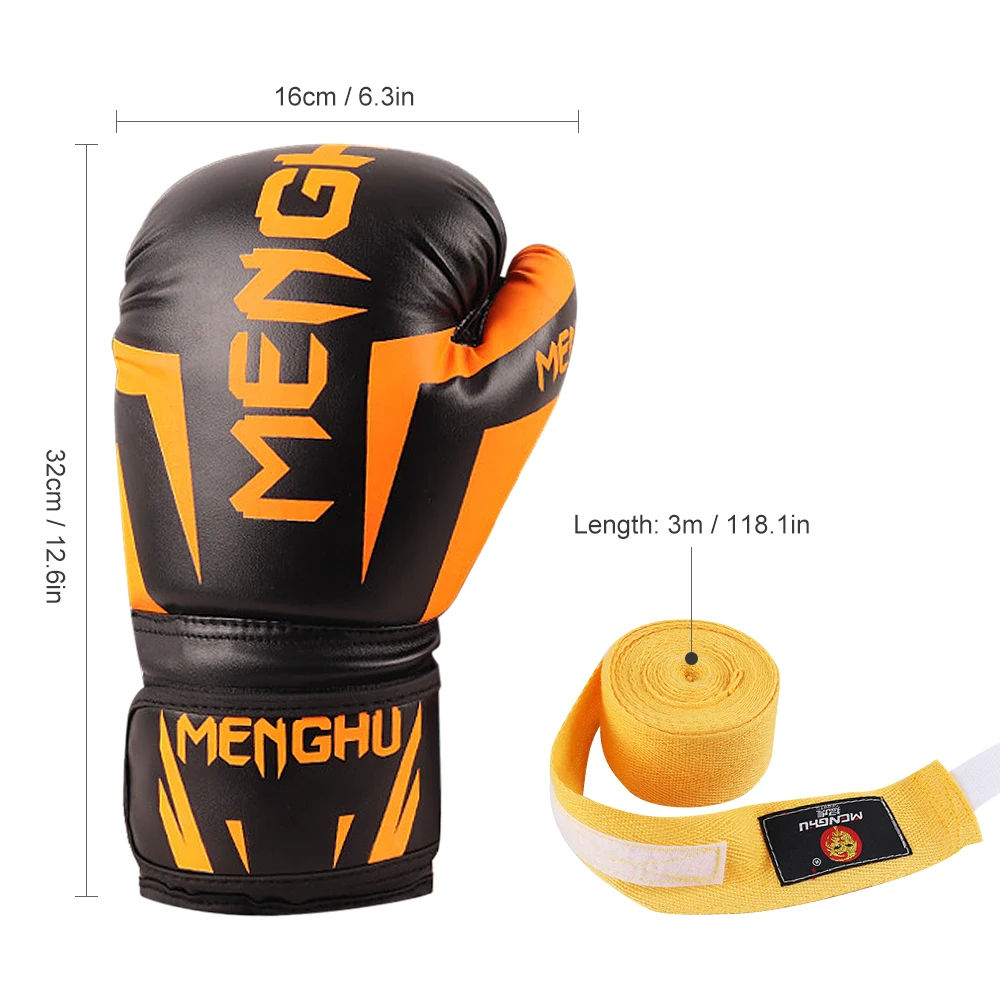 Gants de boxe Muay Thai avec sangles de soutien du poignet, mitaines de sport  réglables, sac d'entraînement MMA Punching, 1 paire