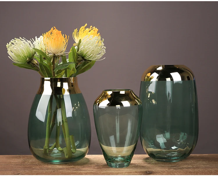 Светлая Роскошная золотая боковая стеклянный гидропонный ваза для дома, гостиной, дом, украшение стола, Цветочная композиция, украшение, орнамент