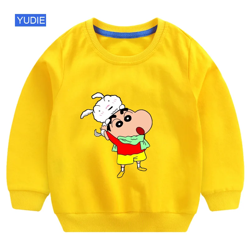 sweatshirt yellow Детский свитер; толстовки для мальчиков; толстовка с капюшоном с забавным рисунком «Crayon Shin Chan»; детская белая забавная осенняя одежда года для мальчиков 6 лет - Цвет: sweatshirt yellow