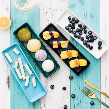 

Ceramic Tray Nordic Colorful Rectangular Western Food Snack Plate Multi-function Storage Tray Home Kitchen Storage Supplies