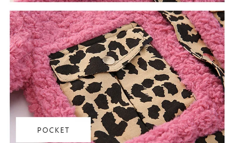 COOTELILI Warm Fur Kids Girls Coat Fashion Patchwork Leopard Winter Girls Jacket Children Clothes Thicken Fur Coat Pink Brown (8)