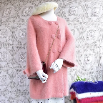 

Japanese girl sweet winter thick warm sweater coat double-breasted O-neck bow flared sleeves slim jacket cardigan pink