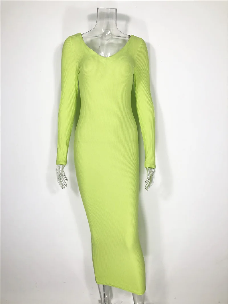 Посылка, облегающее платье с v-образным вырезом на бедрах, Осень-зима, новое длинное женское платье с длинным рукавом и открытой спиной, обтягивающее зеленое платье, вечерние платья для клуба GV586 - Цвет: Green