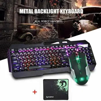 

Hot K618 104 Keys USB Wired Multimedia RGB Backlit Gaming Luminous Keyboard and 2400DPI LED Gaming Mouse Sets with Mouse Pad