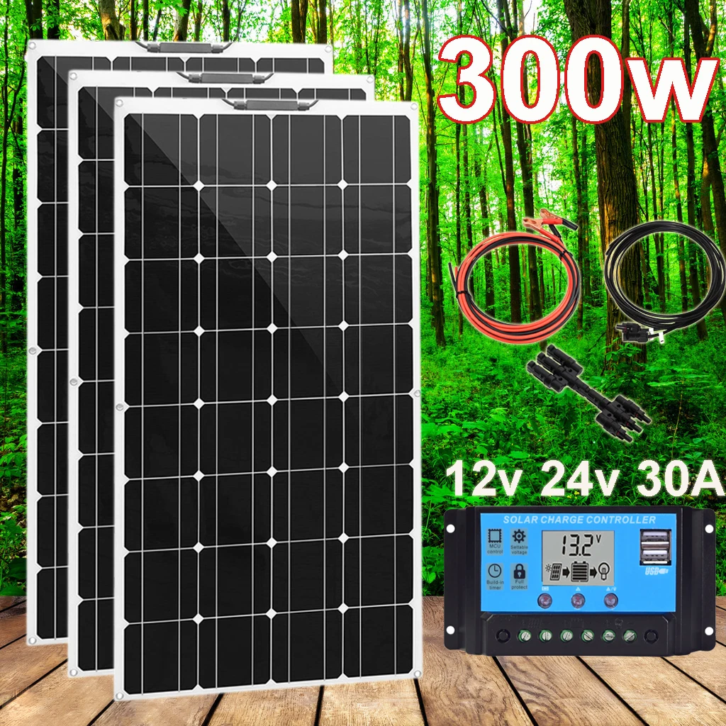 Солнечная панель 12v 12 в 300 Вт комплект системы солнечное зарядное устройство для