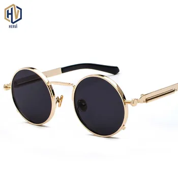 

HERVI New Fashion Retro Steampunk Round Metal Sunglasses for Men and Women Double Spring Leg Colorful Eyewear UV400