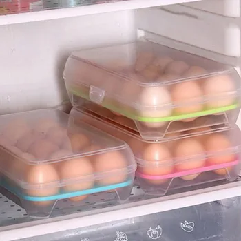 

Plastic Egg Storage Box 10/15 Grids Egg Holder Cartons Refrigerator Kitchen Portable Egg Box Storage Organizers Container