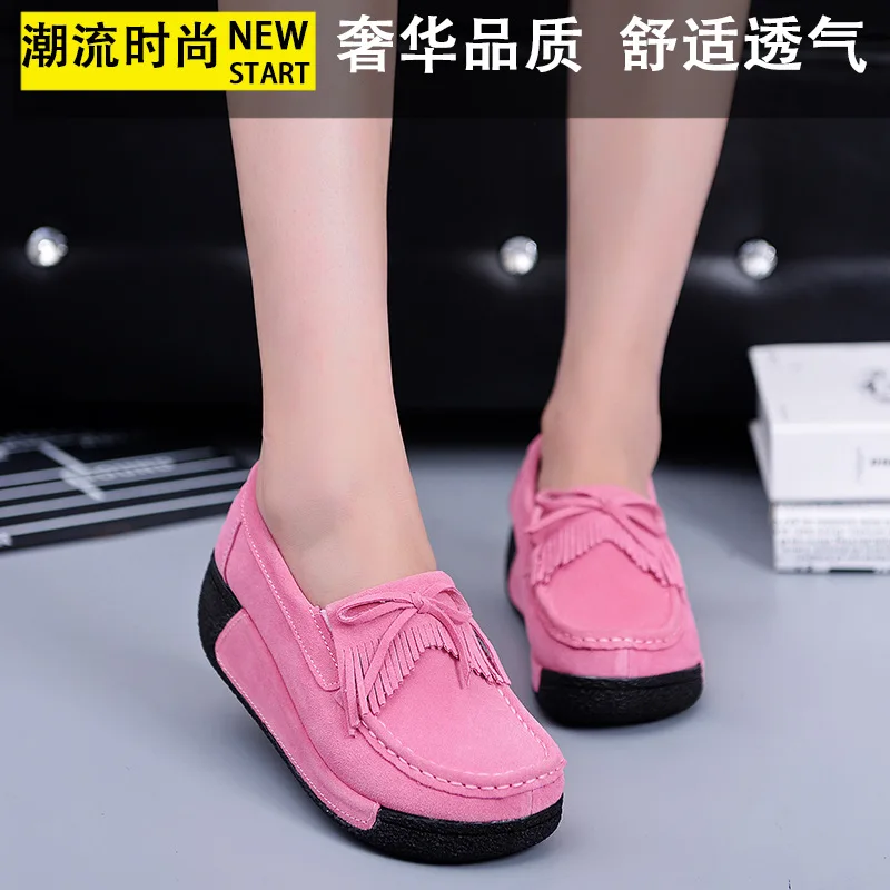 

Spring And Autumn Tassels Moccosins Women's Genuine Leather Fashion Thick Bottomed Shoes Mom WOMEN'S Wedge Shoes Rocking Shoes W