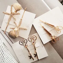 2pcs Creative Starfish Scissors Shape Women Lady Girls Hair Clip Delicate Pearl Hair Pin Hair Barrette Hair Accessories