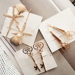 2pcs Creative Starfish Scissors Shape Women Lady Girls Hair Clip Delicate Pearl Hair Pin Hair Barrette Hair Accessories