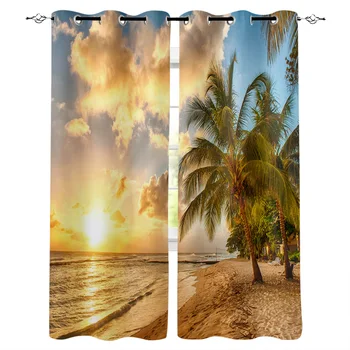 

Modern Tropical Beach Scenery Window Curtain Bedroom Kitchen Living Room Decoration Items Window Curtains for Living Room