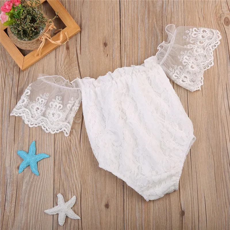 Solide Weg Von der Schulter Spitze Body Für Baby Mädchen Sunsuit Overall Sommer Kleidung 0-24 Monate