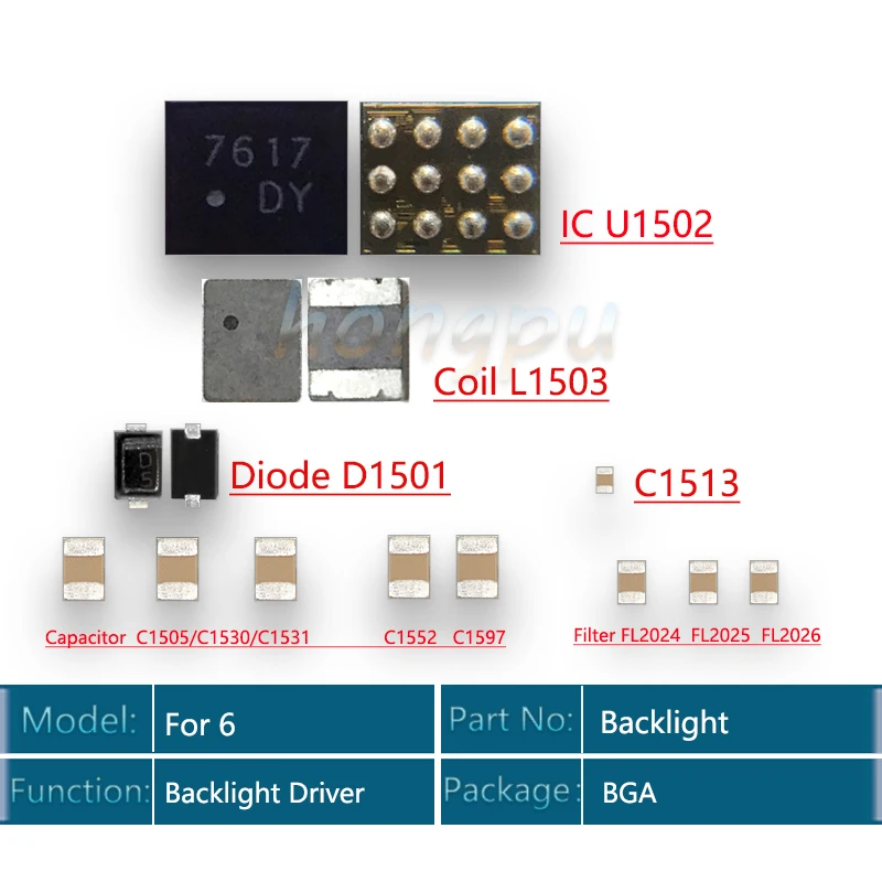 5 компл.(60 шт.) для iphone 6 комплект подсветки ic U1502+ катушка L1503+ диод D1501+ конденсатор C1530 c1531 C1505 фильтр FL2024-25 26